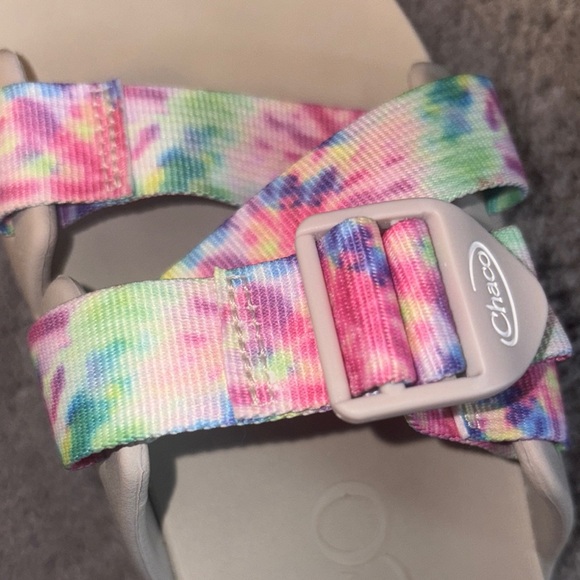 Chaco Pink and Gray Sandals with Double-Band Design 8 - Picture 5 of 5